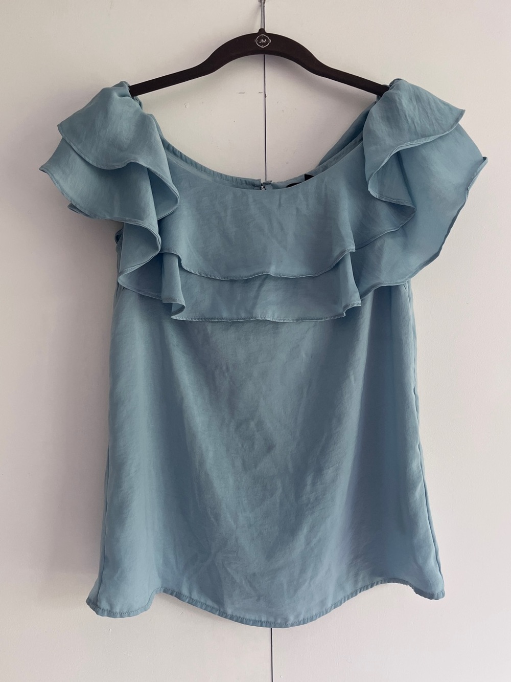 Dusty Blue Tiered Ruffle Blouse